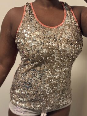 Secia Coral Back Sequin Tank Top with Shimmer Front